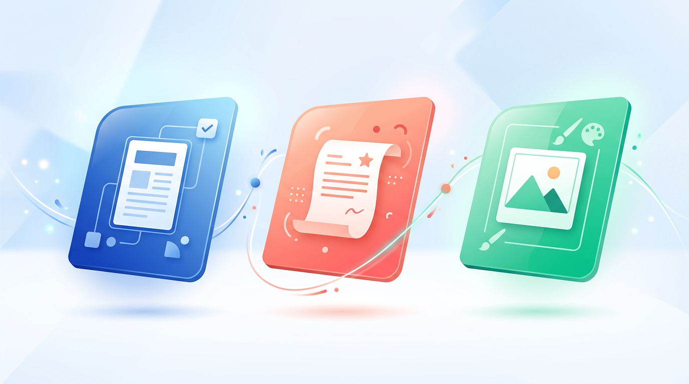 Abstract illustration of three workflow scenarios
