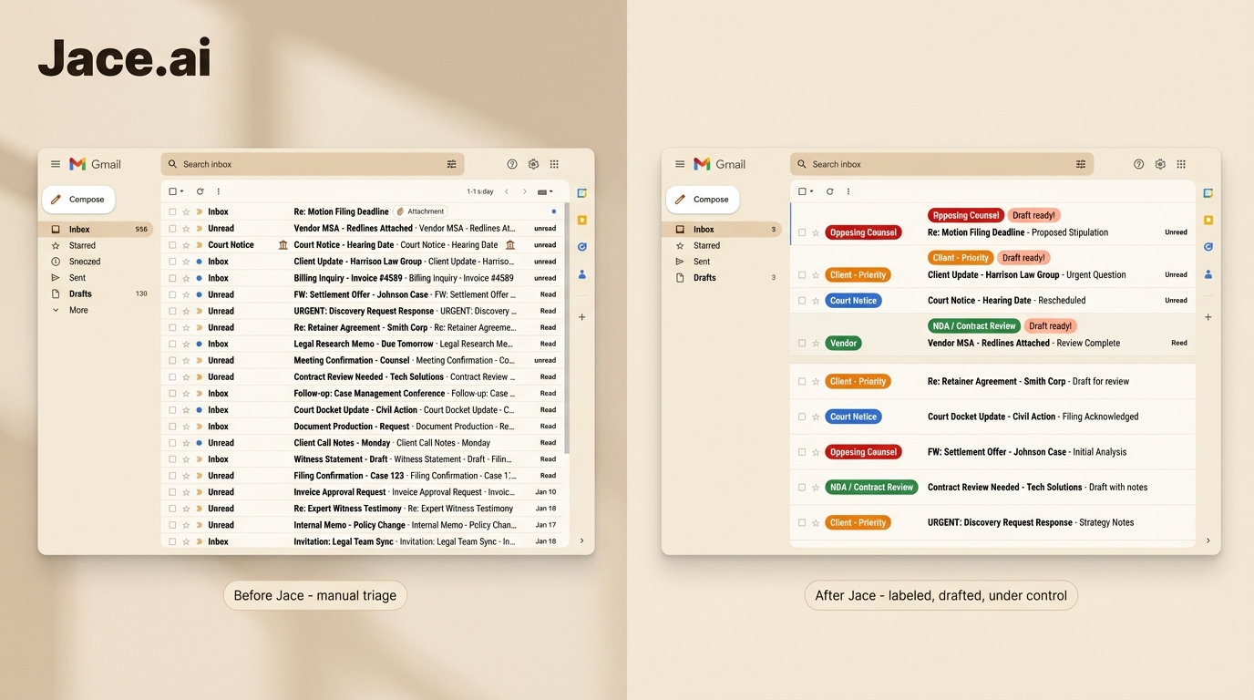 Before and after: inbox triage with Jace AI